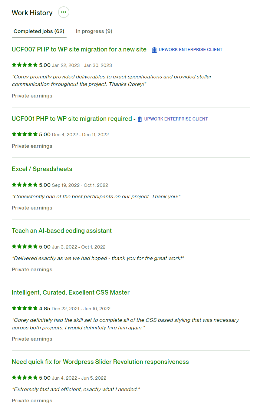 Upwork Work History 1