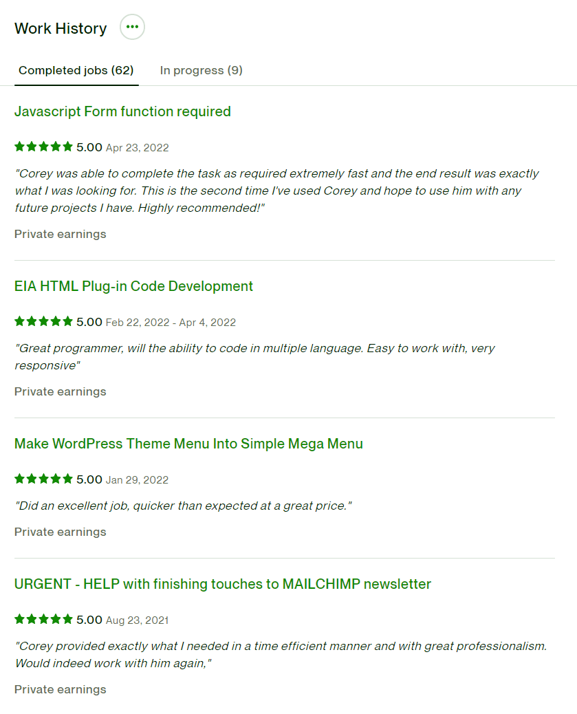 Upwork Work History 2